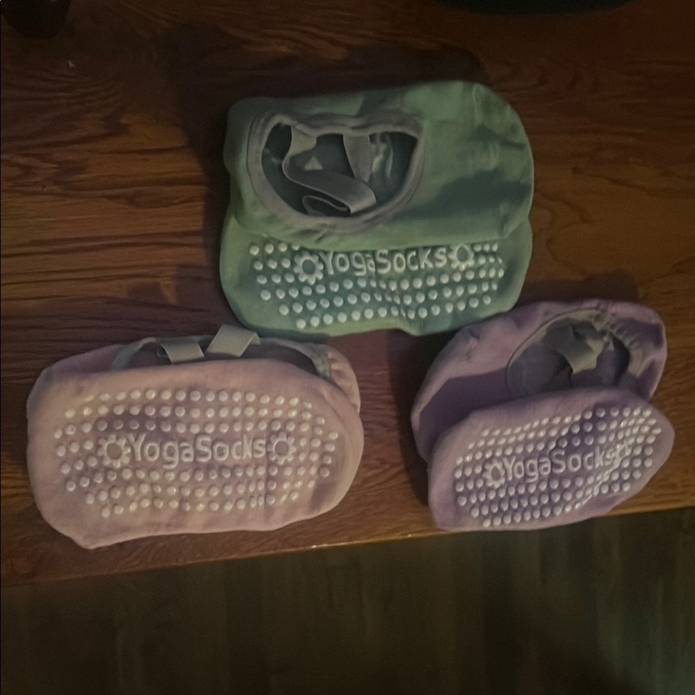 Pilates Non-Slip Grip Socks - Green, Pink and Purple